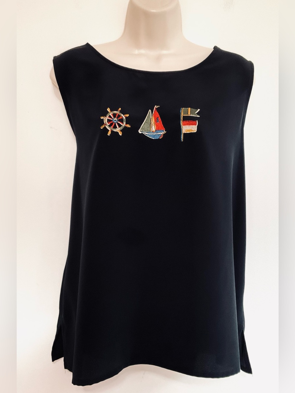 BonWorth Black Nautical Embroidered Sleeveless Shell